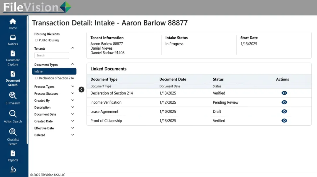 FileVision Electronic Tenant Records platform interface for housing authorities