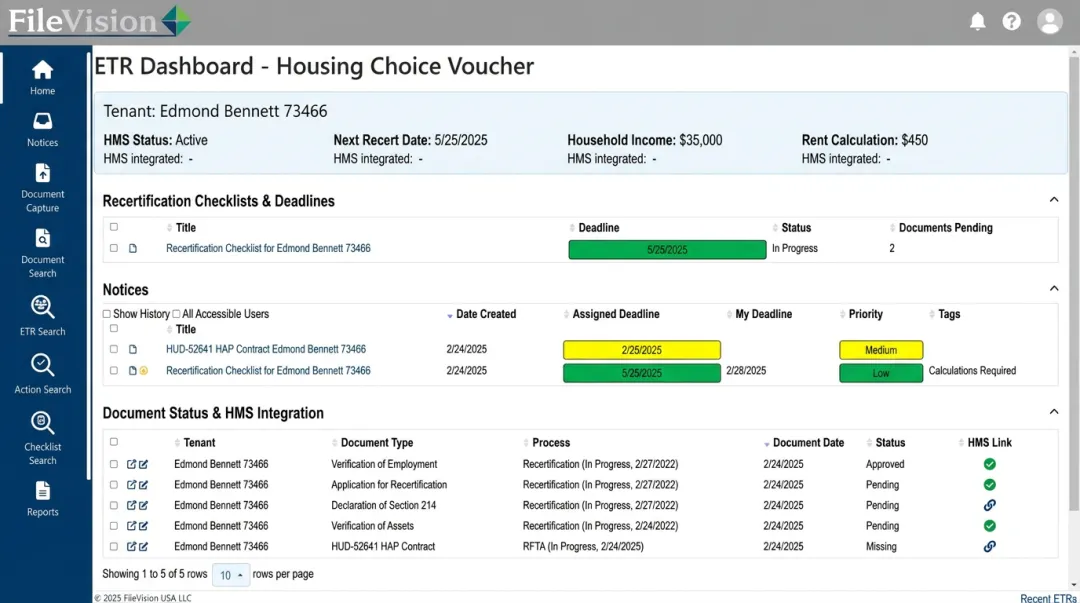 FileVision Electronic Tenant Records platform dashboard for housing authorities