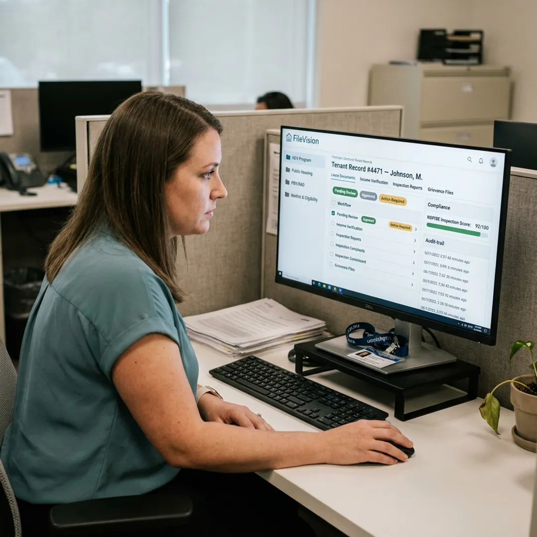 Staff member accessing a structured electronic tenant record