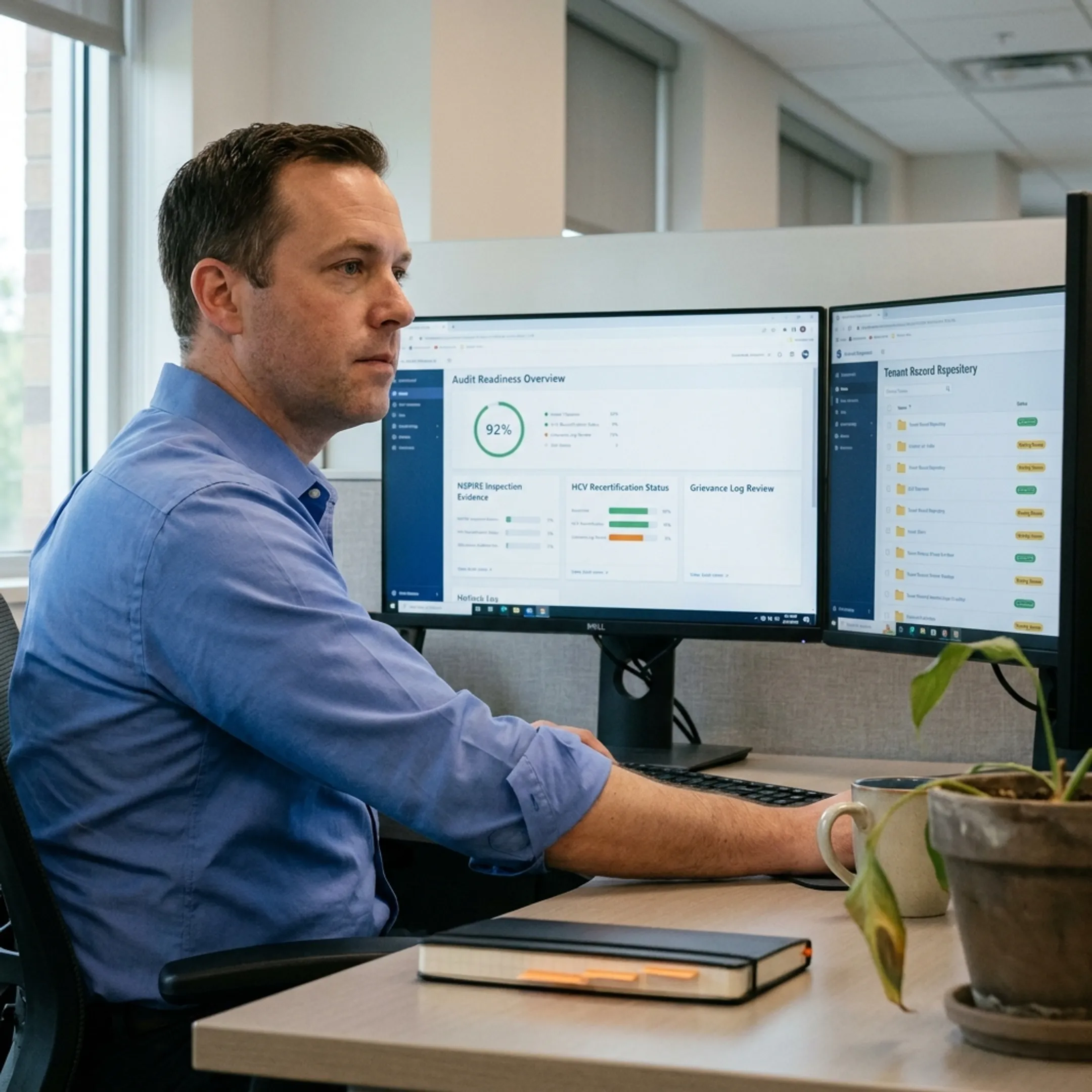 Compliance officer reviewing records governance dashboard