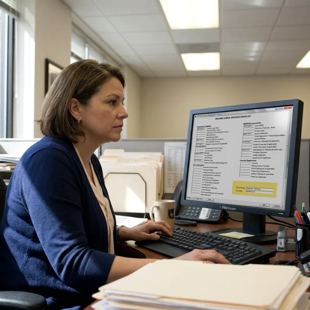 Compliance professional searching an electronic tenant record