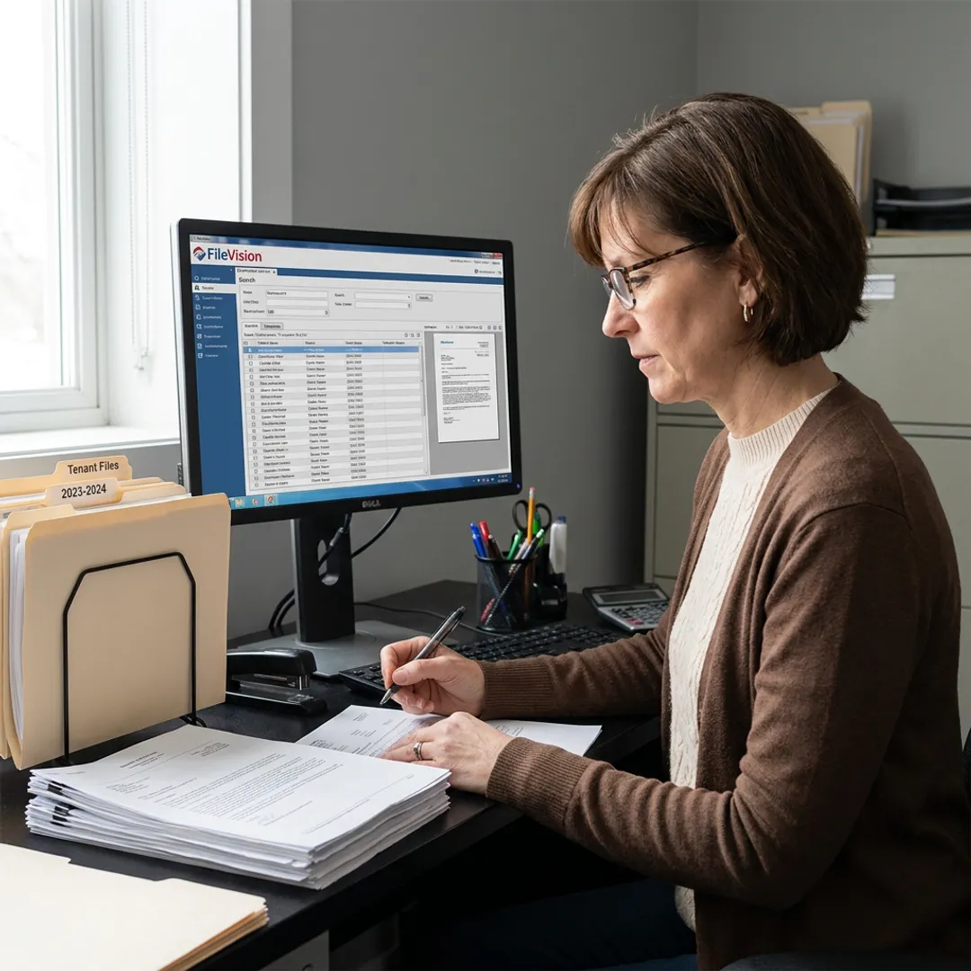 Electronic tenant file displayed on a computer
