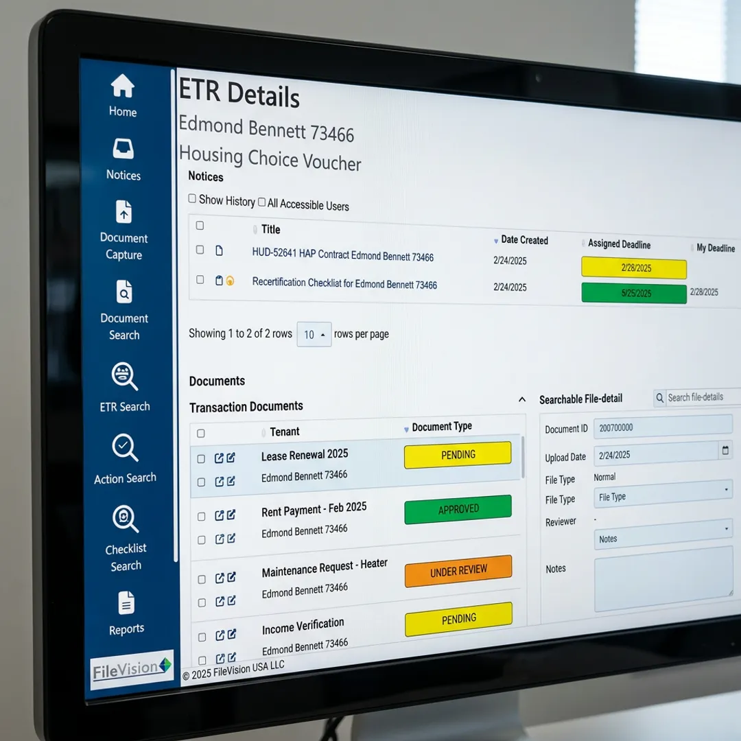 Organized electronic tenant file dashboard
