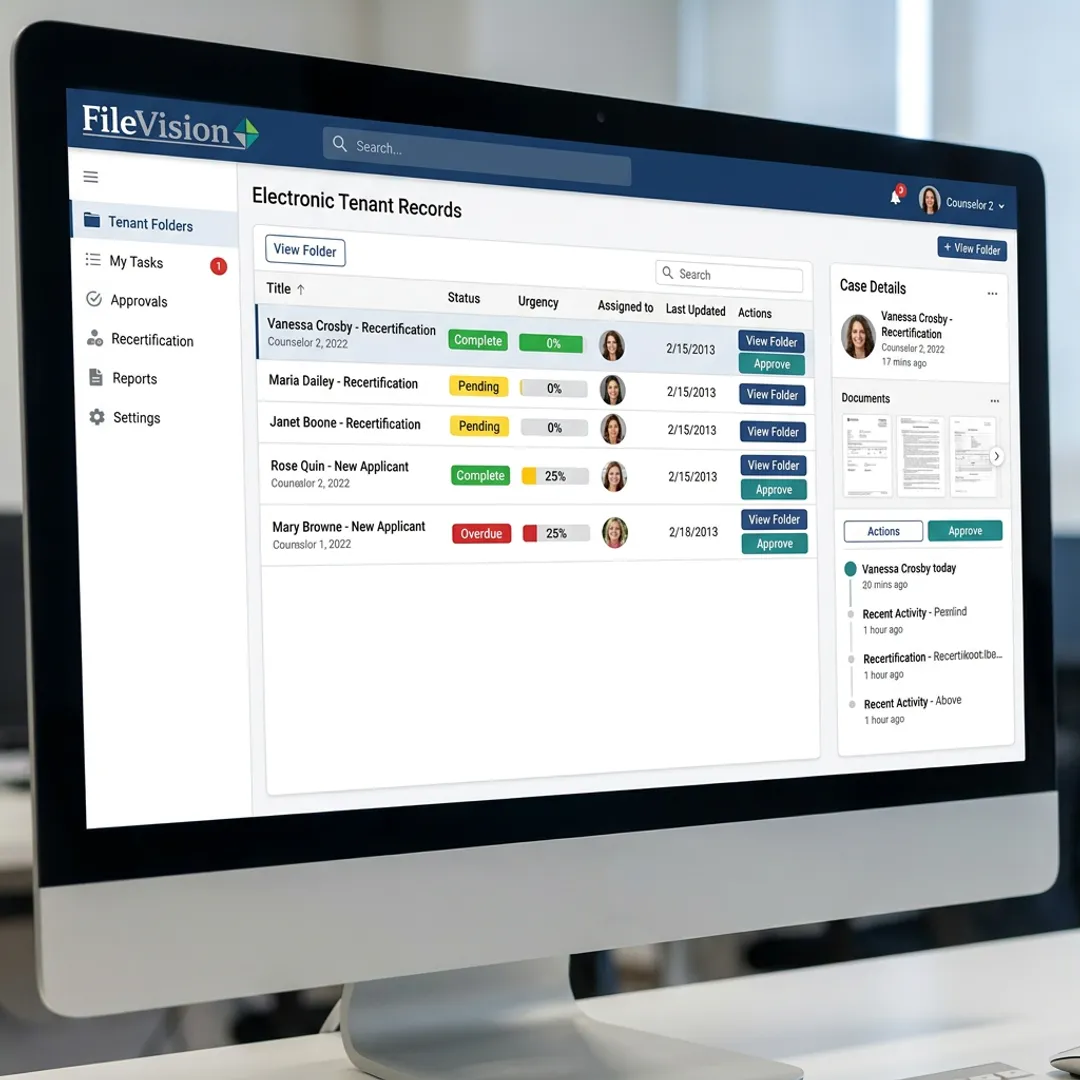 Digital workflow dashboard for housing tenant records