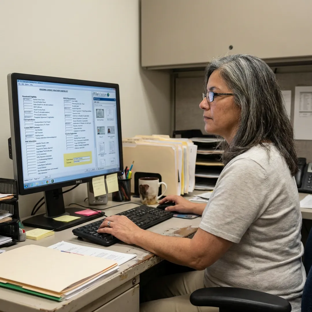 Staff member completing an electronic housing form