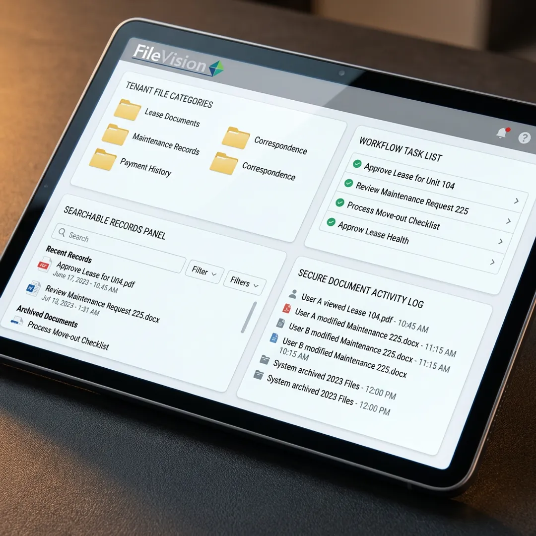 Digital tenant record workflow dashboard