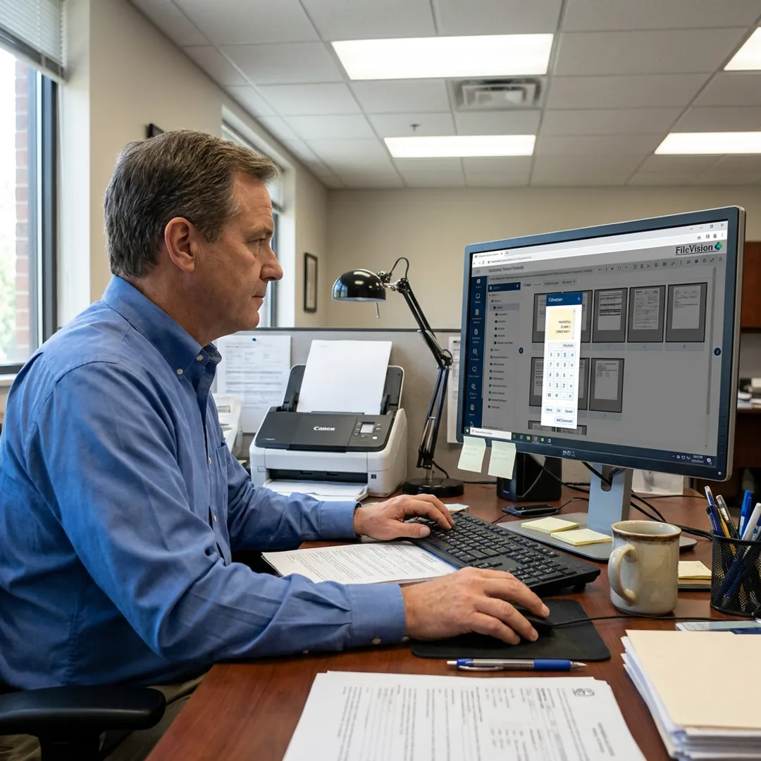 Staff member organizing electronic housing records