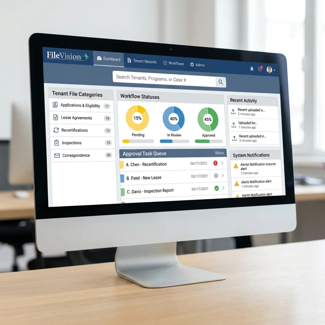 Organized electronic tenant record workflow dashboard