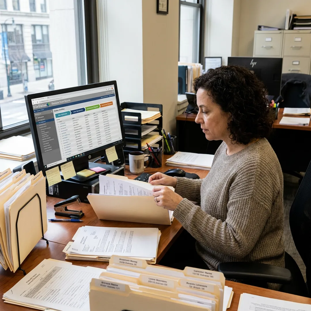 Staff member managing a digital tenant record