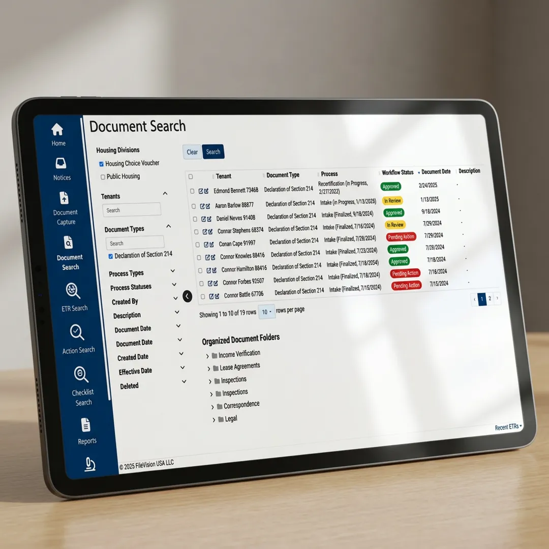 Digital tenant file organized by housing transaction