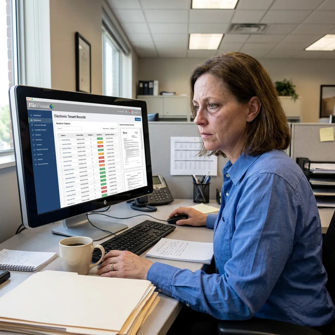 Compliance manager organizing electronic tenant records