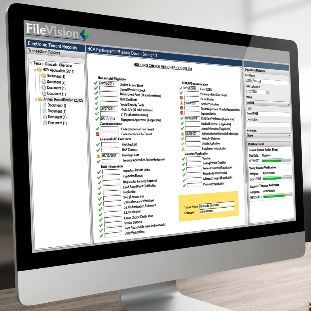 Electronic tenant record with organized compliance documents