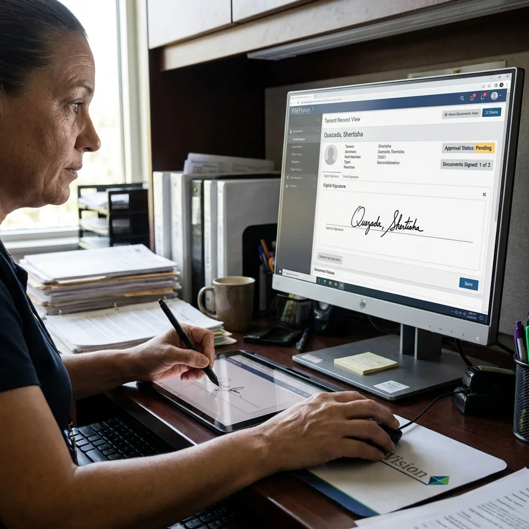 Digital signature workflow in tenant records software