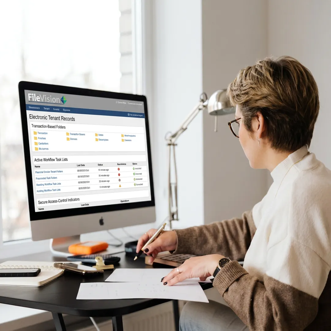 Remote housing records specialist managing electronic files