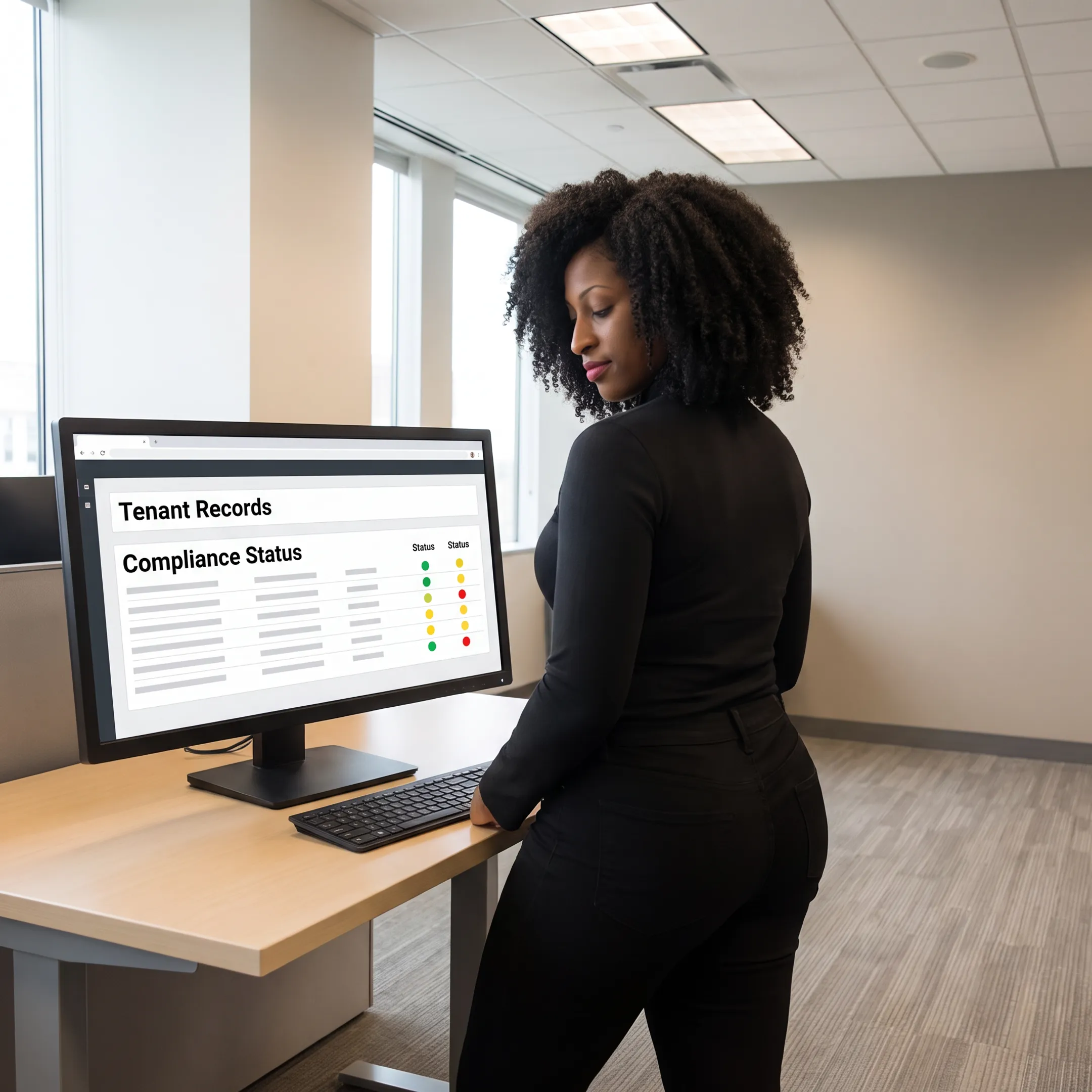Affordable housing management software dashboard displaying electronic tenant files and compliance checklists.
