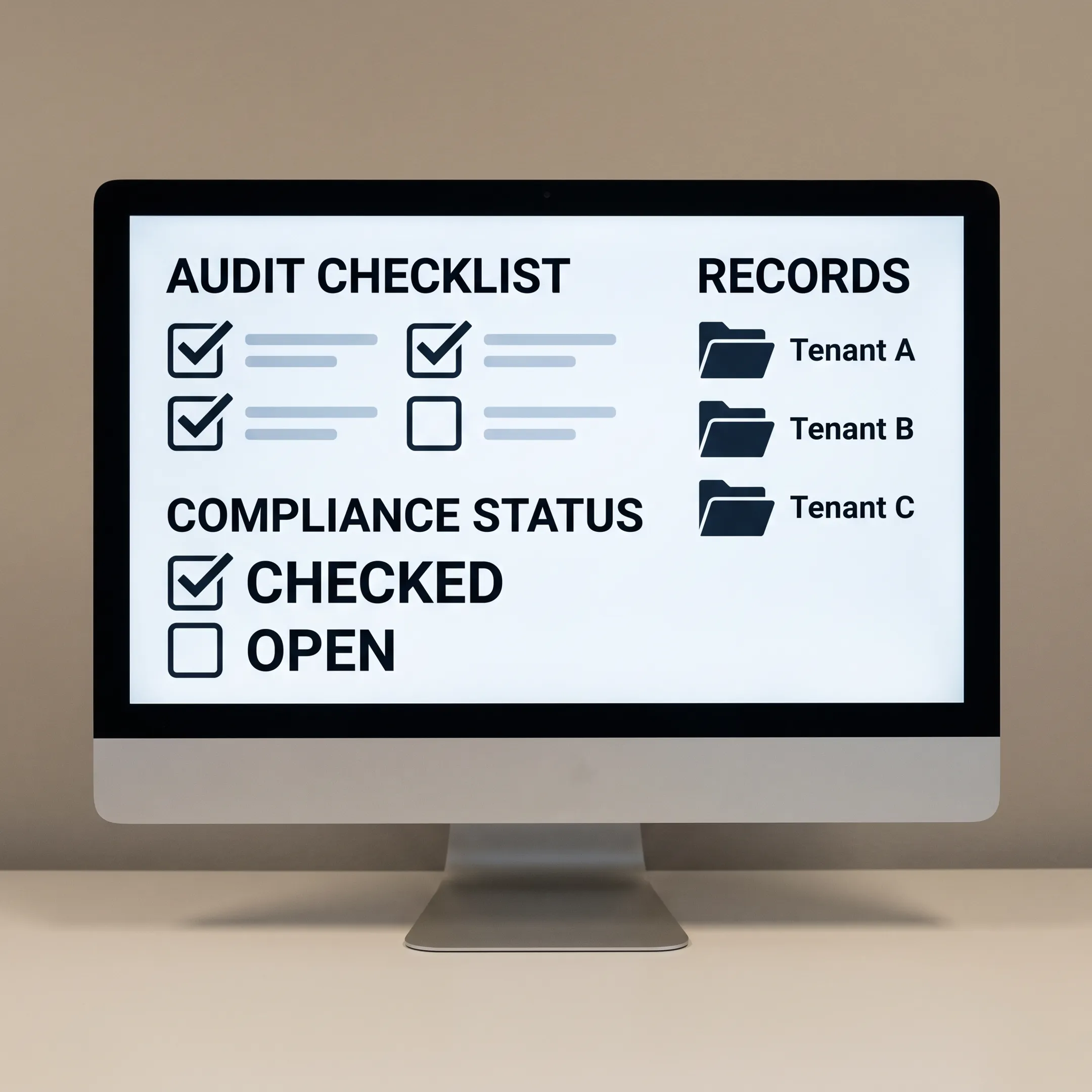 Compliance software dashboard displaying file completeness and audit verification records