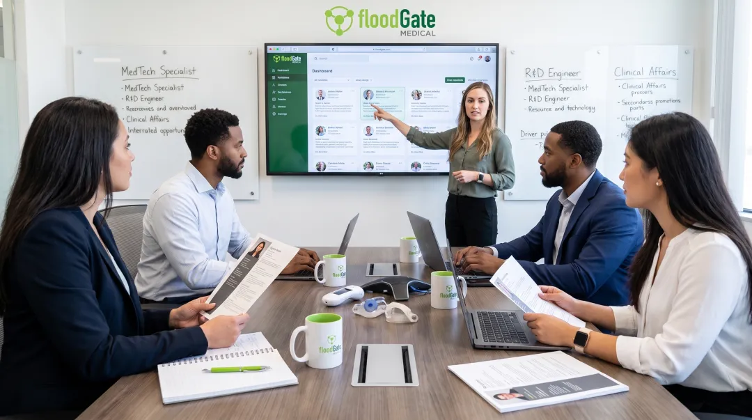 FloodGate Medical recruitment team reviewing candidate profiles for MedTech specialized roles