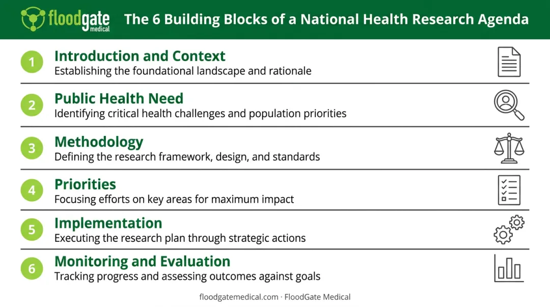 Six core components of a national health research agenda framework