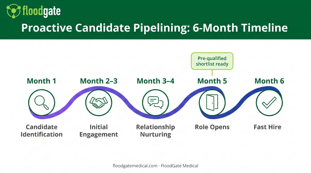 6-month proactive passive candidate pipeline timeline from identification to hire