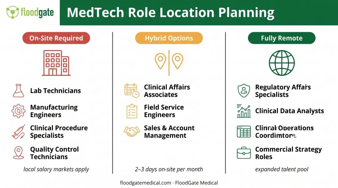 MedTech role location requirements comparison for on-site hybrid and remote positions