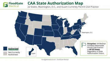 US map highlighting 24 jurisdictions where anesthesiologist assistants are authorized to practice
