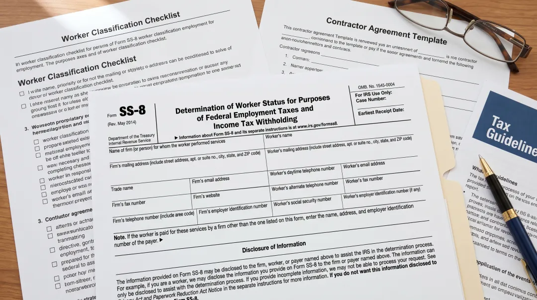 Legal compliance documentation and worker classification assessment forms for contractor management