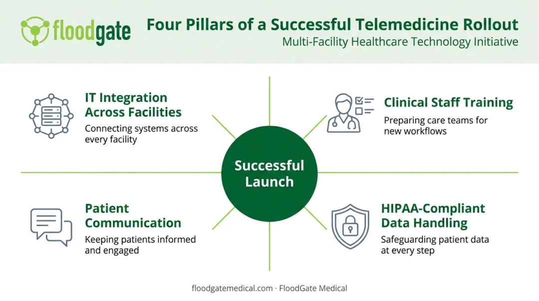 Four key components of telemedicine program rollout management infographic