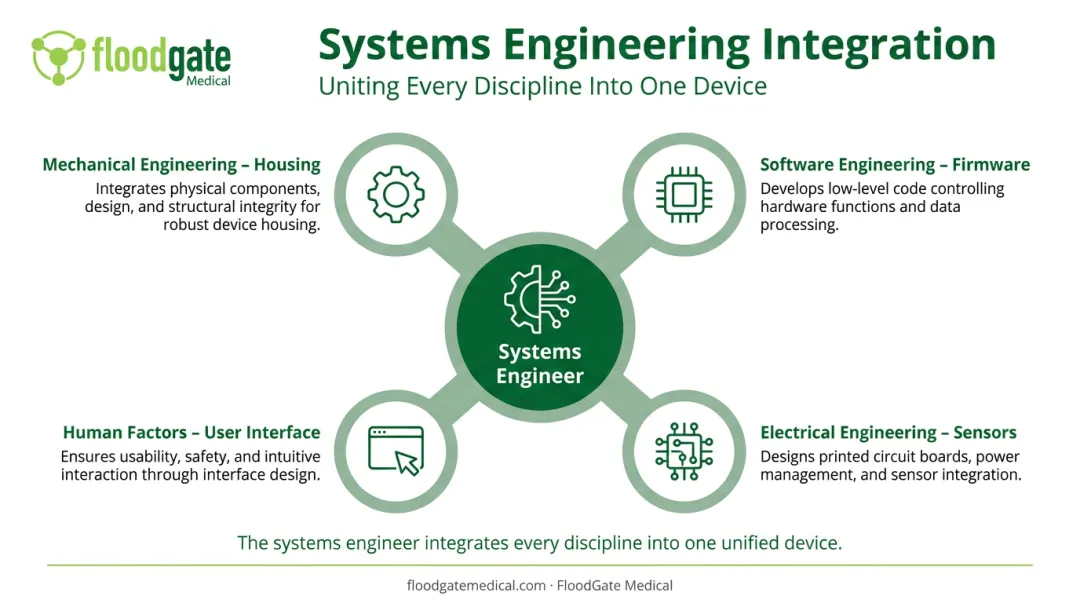 Systems engineer integration role connecting mechanical software and electrical disciplines diagram