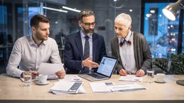 Executive search interview process with startup founder reviewing senior leadership candidate profiles