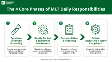 Four core daily duties of medical laboratory technicians workflow diagram