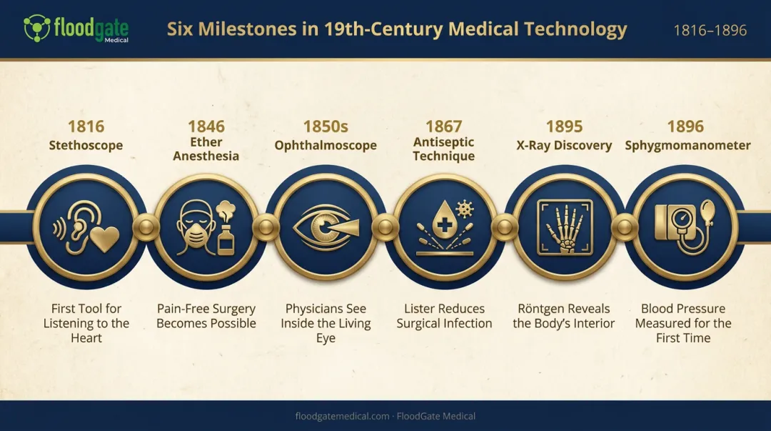 19th century medical breakthroughs timeline from stethoscope to X-ray