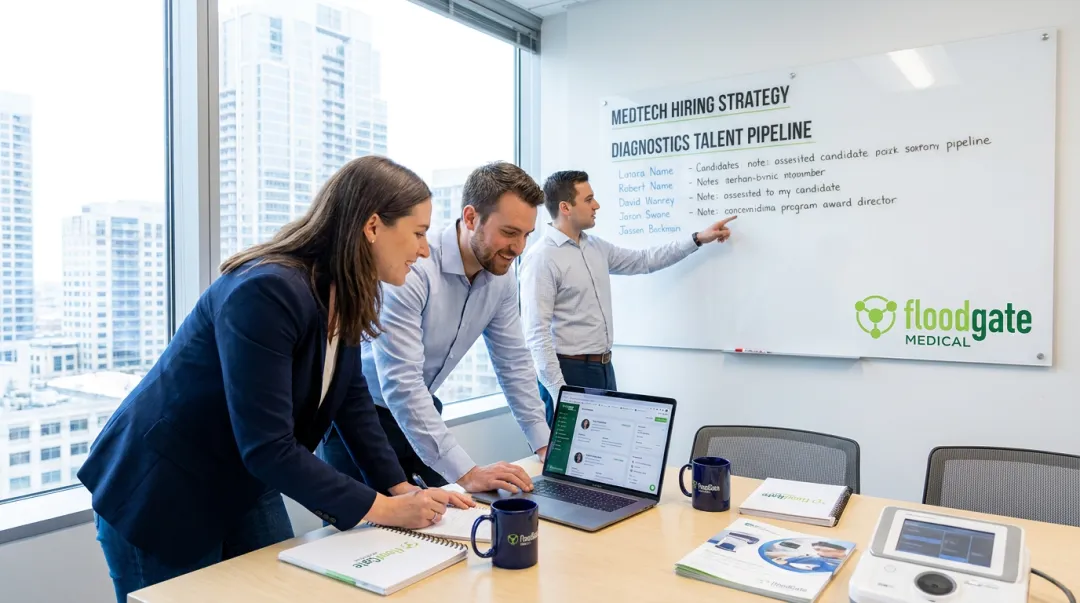 FloodGate Medical recruiters collaborating on MedTech talent placement strategy