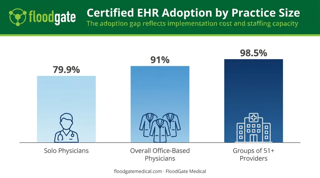 EHR adoption rate comparison by medical practice size 2024