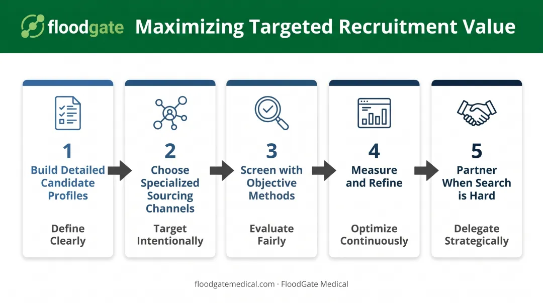 Five-step targeted recruitment implementation process from candidate profiles to partnership strategy