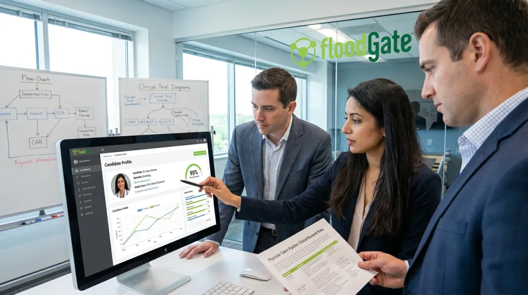 FloodGate Medical recruiters reviewing physician candidate qualifications for clinical trials