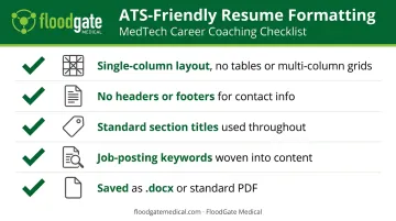 Five-point ATS resume formatting checklist for medical device sales