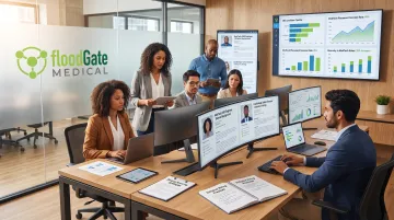 FloodGate Medical diverse MedTech recruitment team reviewing candidate profiles and placement success metrics