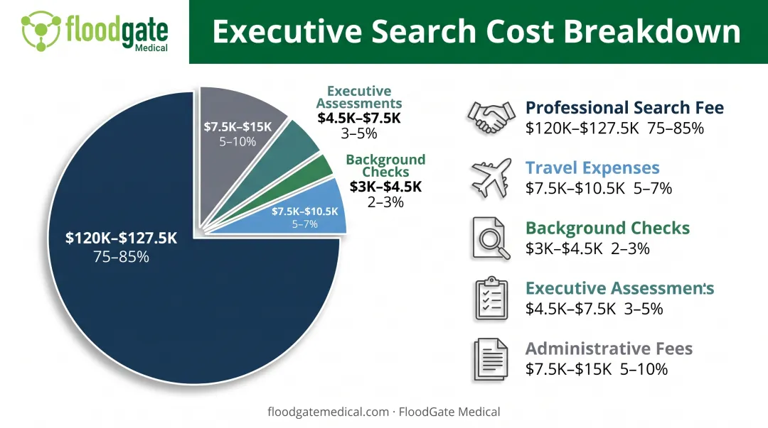 Executive search cost breakdown pie chart showing professional fees and additional expense categories