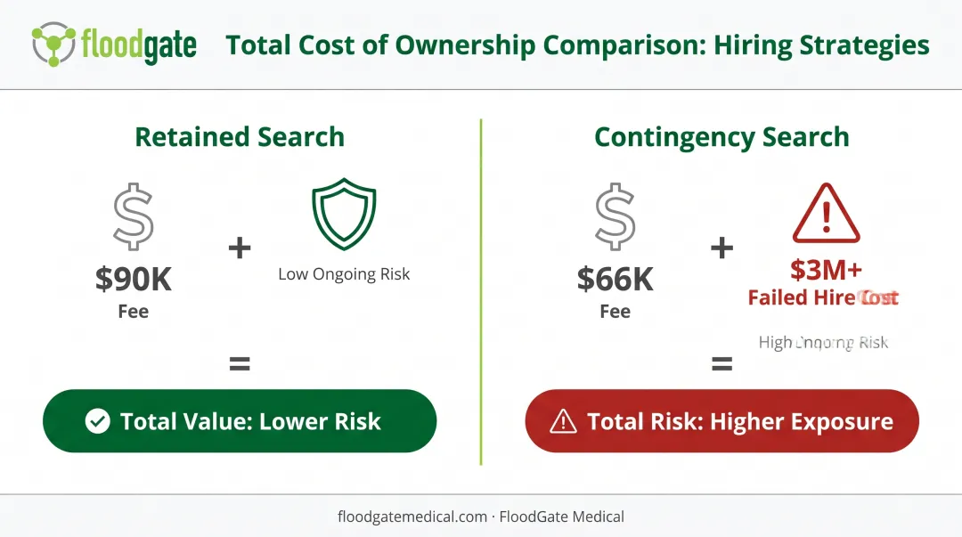 Total cost of ownership comparison between retained and contingency search including hidden costs