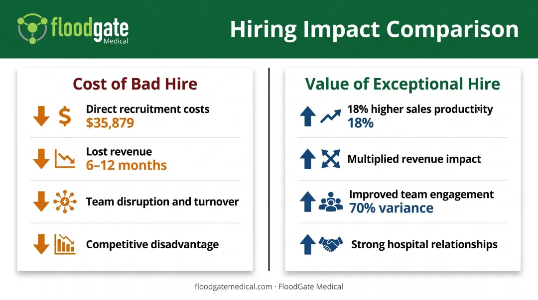 Financial impact comparison of bad hire versus exceptional sales manager in MedTech