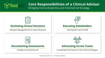 Four core responsibilities of a clinical advisor role infographic