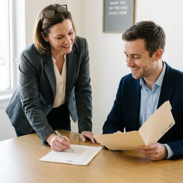 Career coach preparing candidate for interview
