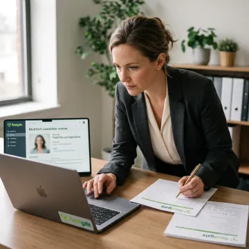 Recruiter reviewing candidate profiles for MedTech staffing
