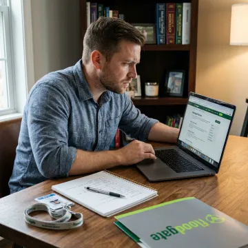 Candidate reviewing healthcare job listings on a laptop