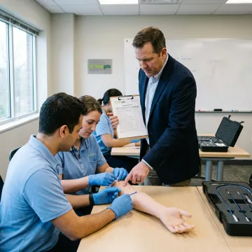 Instructor guiding nurse aide students
