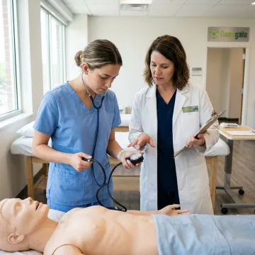 Nurse aide learner practicing care skills