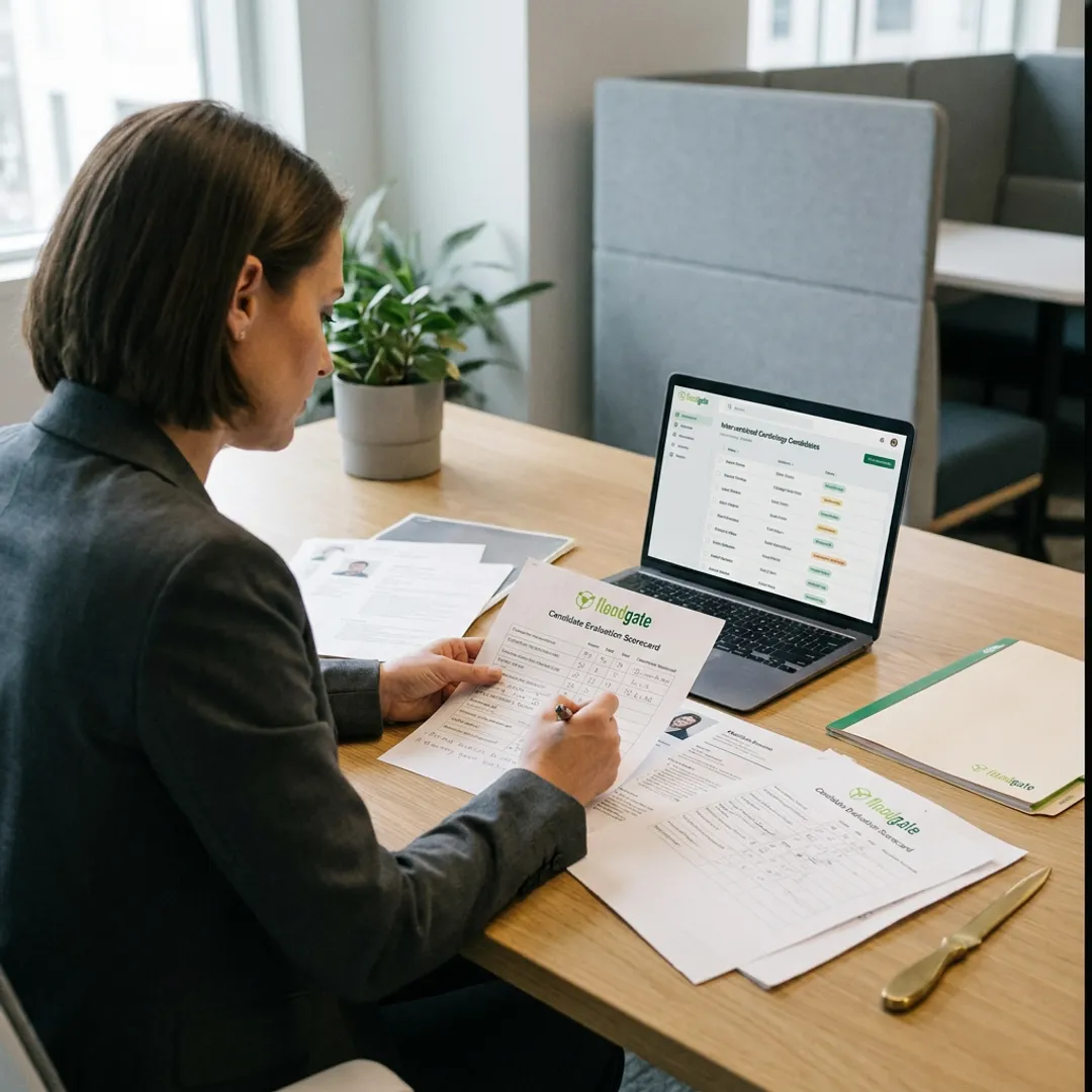 Recruiter reviewing candidate assessment scorecards