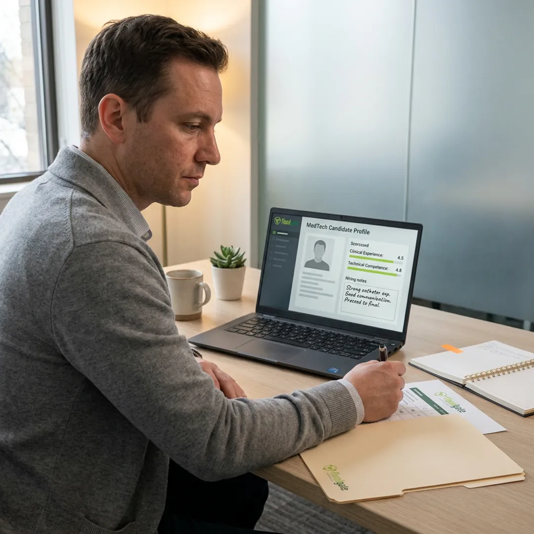 Recruiter reviewing MedTech candidate profiles