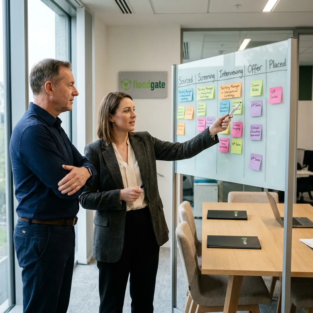 Healthcare recruiting team reviewing candidate pipeline