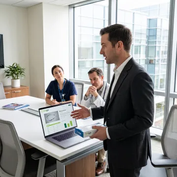 Medical sales professional meeting with a healthcare team